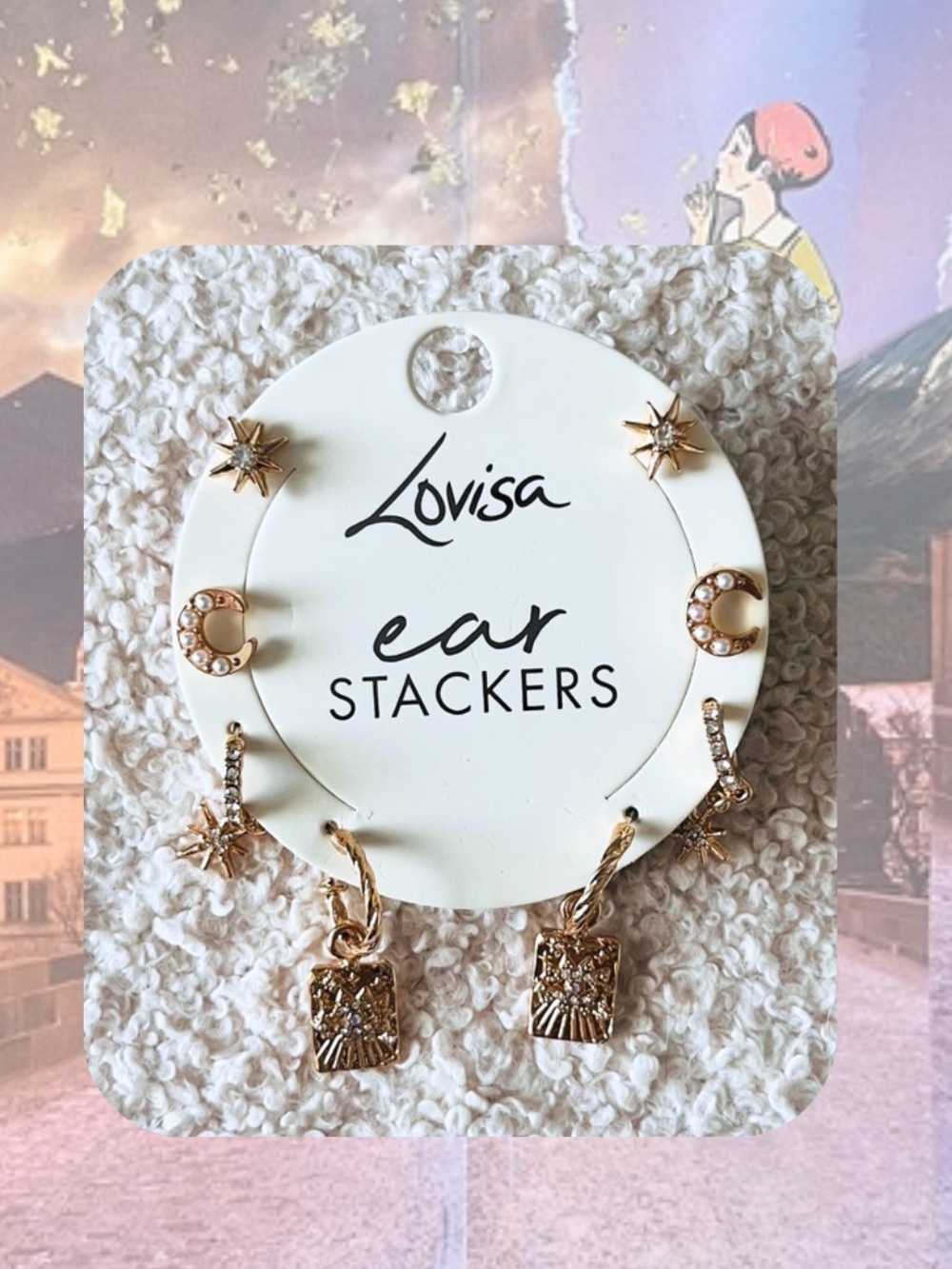 🎉🎉Lovisa Gold Tone Celestial Ear Stackers - Moon, Stars, Rhinestone, Pearls